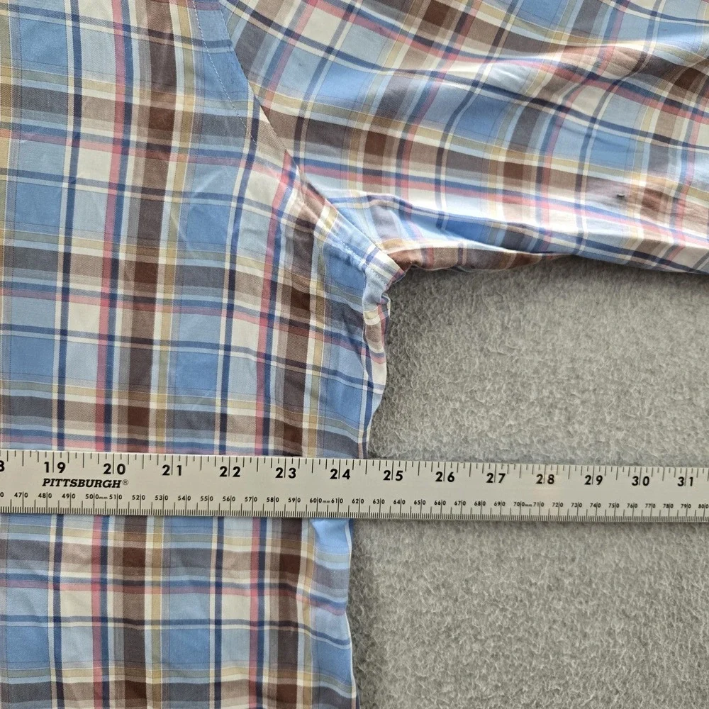 Peter Millar Men Button Up Shirt EXTRA LARGE Blue Madras Plaid Dress Shirt